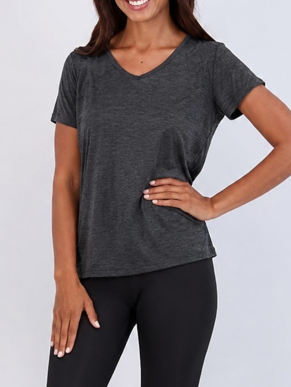 Real Essentials Black Charcoal V Neck Activewear Top 2X
